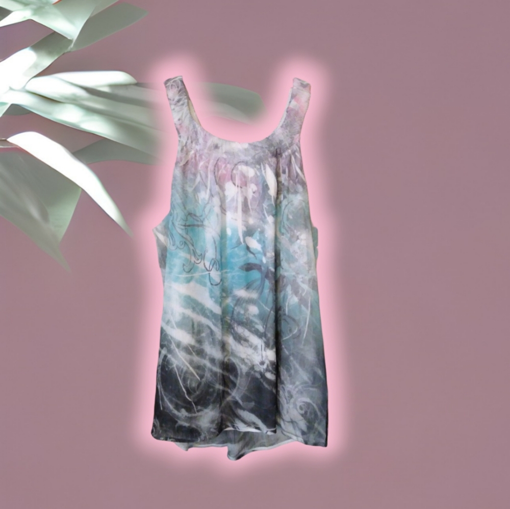 AB STUDIO Ladies Sleeveless Top/Blouse Size S Graphic Floral Ombre Style.